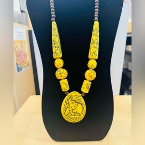 Yellow Beaded Necklace with Animal Design